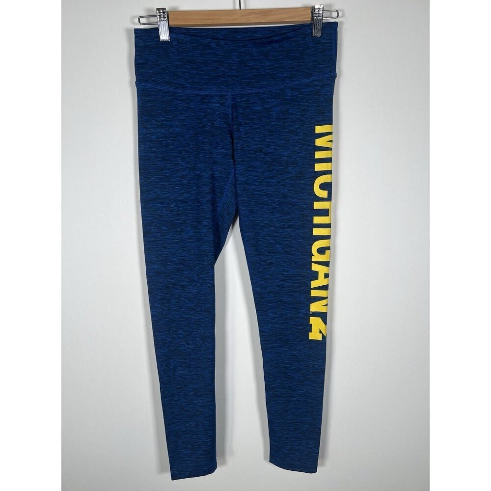Zoozatz Michigan Wolverines blue tights yellow spell-out logo football yoga M